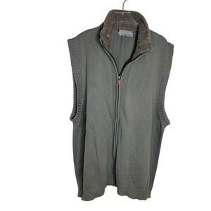 Oscar de‎ la Renta Zip Up Sweater Cardigan Grey with Fuzzy Collar XXL Vest Mens